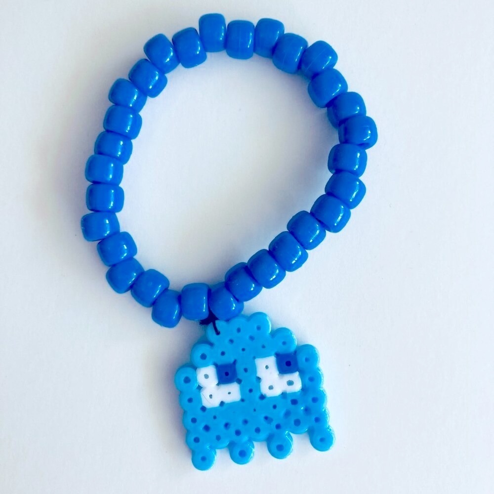 Blue Ghost Rave Kandi Perler Bracelet - Picture 2 of 2